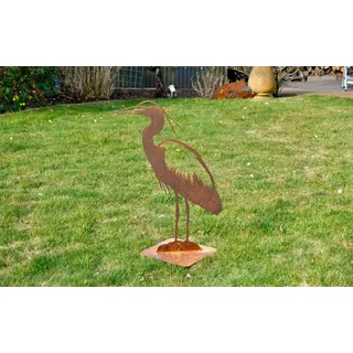 ILLUMINO Dekofigur Gartendeko Reiher Storch mit Bodenplatte XXL rost Geburtsgeschenk