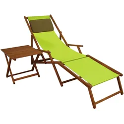 Erst-Holz Liegestuhl pistazie Fußablage Tisch Kissen Deckchair Sonnenliege Holz Gartenliege 10-306FTKD