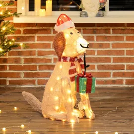 Outsunny Weihnachtsdekoration, Beleuchteter Weihnachtswelpe mit 74 warmweißen LED-Lichtern, Beleuchtet Weihnachtsdeko für den Innen- und Außenbereich, Gelb