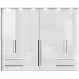 PLACES OF STYLE Drehtürenschrank PLACES OF STYLE "Piano, inklusive Rahmen und Beleuchtung, soft-close-Funktion", weiß (weiß hochglanz), B:277cm H:226cm T:60cm, Spanplatte, Schränke, Drehtürenschrank, UV lackiert, hochglänzend weiß oder beige, FSC-zertifiziert