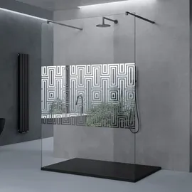 doporro Duschwand Duschtrennwand 140x200 Walk-In Dusche schwarz mit Doppel-Stabilisator aus Echtglas 10mm ESG-Sicherheitsglas Klarglas mit Labyrinth