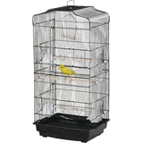 Pawhut Vogelkäfig Vogelvoliere mit Futtertrögen, Sitzstangen, herausnehmbarem Kotbrett, Käfig für Kanarienvögel, Wellensittiche, Papageien 46,5 x 35,5 x 92 cm schwarz   Aosom
