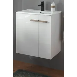 furn.design Waschbeckenunterschrank 60 x 60 x 40 cm Weiß Hochglanz/Eiche
