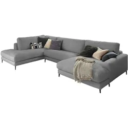 KAWOLA Sofa CARA Wohnlandschaft U-Form Cord grau Longchair rechts