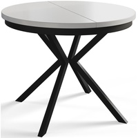 Runder Esszimmertisch BERG, ausziehbarer Tisch Durchmesser: 100 cm/180 cm, Wohnzimmertisch Farbe: Weiß, mit Metallbeinen in Farbe Schwarz