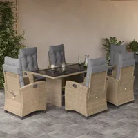 VidaXL 7-tlg. Garten-Essgruppe mit Kissen Beigemischung Poly Rattan