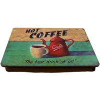 PrimoLiving Knietablett mit Kissen "HOT COFFEE" P-893 - Notebook Kissentablett für Couch Bett mit Aufdruck Laptop Tablett Lap Tray Frühstück Betttablet Schoßtablett