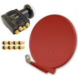 PremiumX DELUXE100 Aluminium 100cm Digital SAT Schüssel Spiegel in Ziegelrot für HDTV HD + Deluxe Quad LNB Quattro Switch + 8x F-Stecker