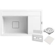 granitar Granitan | Granitspüle RENDO - Weiß - Modernes Design - Einbau mit Abtropffläche - Weiß