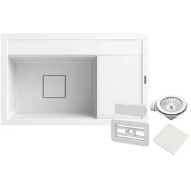 granitar Granitan | Granitspüle RENDO - Weiß - Modernes Design - Einbau mit Abtropffläche - Weiß