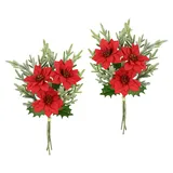 I.GE.A. Kunstblumenstrauß I.GE.A. "Strauß Poinsettia/Tannenzweige", rot, B:17cm H:37cm L:12cm, Polyester, Kunstpflanzen, 2er Set Weihnachtsdeko Weihnachtsblume Sträuße Dekoblumen Christstern