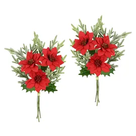 I.GE.A. Kunstblumenstrauß I.GE.A. "Strauß Poinsettia/Tannenzweige", rot, B:17cm H:37cm L:12cm, Polyester, Kunstpflanzen, 2er Set Weihnachtsdeko Weihnachtsblume Sträuße Dekoblumen Christstern