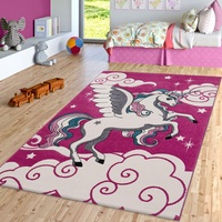 TT Home Kinderteppich Pink Fuchsia Das Fliegende Einhorn Spielteppich, Größe:140x200 cm