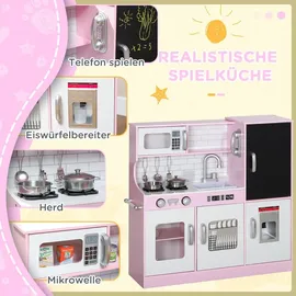 aiyaplay Kinderküche Spielküche mit Spielzeug Telefon, Kreidetafel, Mikrowelle