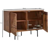 FineBuy Massivholz Design Sideboard Sheesham Kommode mit 2 Türen Retro Design Metall schwarz