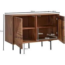 FineBuy Massivholz Design Sideboard Sheesham Kommode mit 2 Türen Retro Design Metall schwarz