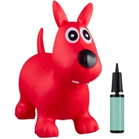 Relaxdays 1 x Hüpftier Hund, inklusive Luftpumpe, Hüpfhund bis 50 kg, Hopser BPA frei, für Kinder, Hüpfspielzeug, rot