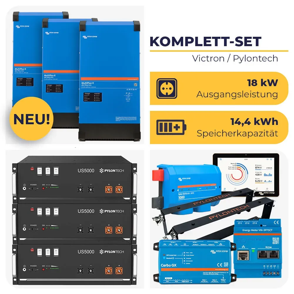 HUSATECH PowerSet: 3-phasig mit 3x MultiPlus-II 48/6k5/100-50 + Cerbo GX MK2 + 3x US5000 | 18 kW 14,4 kWh