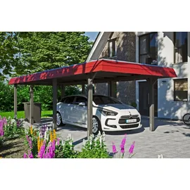SKANHOLZ Wendland Einzelcarport 3,62 x 8,70 m schiefergrau mit EPDM-Dach und roter Blende