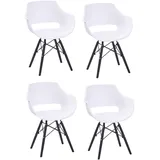 SAM 4er Set Schalenstuhl Lea, Weiß, ergonomisch geformte Sitzschale aus Kunststoff, bequemer Esszimmerstuhl im Retro-Design, schwarzes Holzgestell