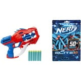 Nerf DinoSquad Raptor-Slash Blaster, 6-Dart Rotationstrommel, Schnellfeuer, 6 Darts, Velociraptor Dinosaurier Design & Elite 2.0 50er Dart Nachfüllpackung – 50 Nerf Elite 2.0 Darts