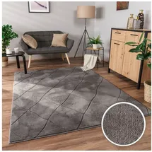 Paco Home Teppich Wohnzimmer Schlafzimmer Kurzflor Boho Skandi Raute 3D Grau Anthrazit