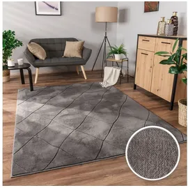 Paco Home Teppich Wohnzimmer Schlafzimmer Kurzflor Boho Skandi Raute 3D Grau Anthrazit