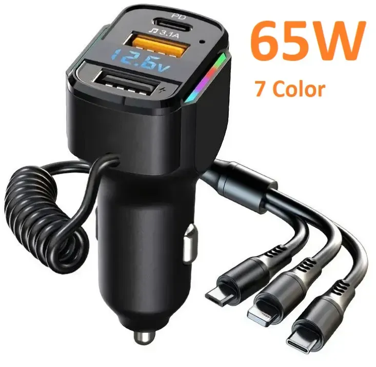 Ladegerät für Zigarettenanzünder 65 W mit drei Kabeln K4 -89052