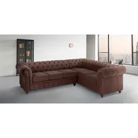 Home Affaire Chesterfield-Sofa »Chesterfield Ecksofa, auch in Leder L-Form«, hochwertige Knopfheftung, langer Schenkel links oder rechts wählbar braun