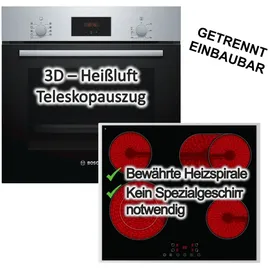 Bosch Herdset Backofen Teleskopauszug + PKM Glaskeramikkochfeld