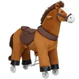 Woltu Reitpferd für Kinder ab 4 Jahren, Plüschpferd auf Rollen mit Soundfunktion, Stehpferd aus Holz und Metall, Spielpferd zum Reiten, Kinderpferd für drinnen und draußen, Braun