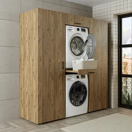 roomartstore.de Duo Waschmaschinenschrank 187 cm Weiß Holz, Spanplatte