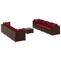 vidaXL 9-tlg. Garten-Lounge-Set mit Kissen Braun Poly Rattan