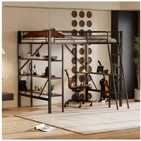 HAUSS SPOLE Hochbett 90x200cm mit Schreibtisch und 3 großen Ablagen für Kinder, schwarz