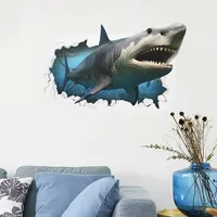 3D Hai Wandaufkleber,Ozean Shark Wandtattoo Dekor Meerestier Aufkleber Poster für Fliesenaufkleber Kunstaufkleber Wanddekoration Bullauge Selbstklebend Unterwasser Welt Sticker