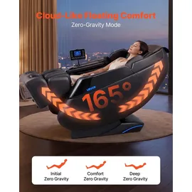 Vevor Massagesessel 4D-Zero-Gravity 73 x 112 x 155 cm Schwarz mit Ausziehbarer Fußstütze