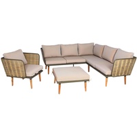 Mendler Gartengarnitur HWC-L31, Garnitur Lounge-Set Sofa Outdoor, Spun Poly Metall Poly-Rattan MVG-zertifiziert ~ beige-braun