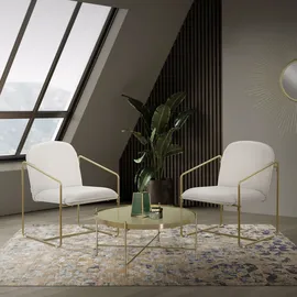 ML-Design – Relaxsessel 2er Set – Beige, Stoff | goldenes Stahlgestell, Armlehne & Rückenlehne, gepolstert