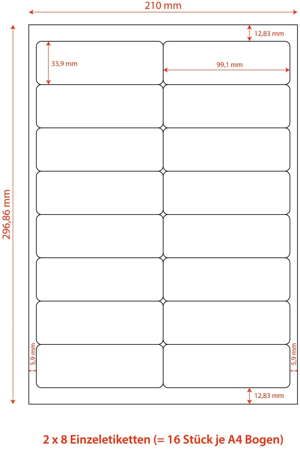 1-PACK 16000x Etiketten Labels selbstklebend weiß 99.1 x 33.9mm auf DIN A4