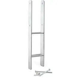 XPOtool Pfostenträger feuerverzinkt 91 x 600mm, H-anker aus Carbonstahl, Pfostenanker mit Bohrlöchern M10 x 110, Pfostenschuh mit 2 Verstrebungen