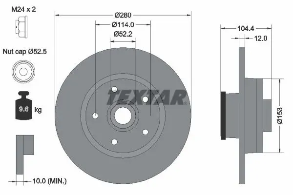 TEXTAR Bremsscheibe 92268903 280mm 12mm für Vaughall RENAULT NISSAN Fiat