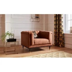 Sessel "Chamby", braun (cognac), B:100cm H:71cm T:85cm, Luxus-Microfaser Lederoptik (100% Polyester), Scheuertouren: 40.000, Pilling: 4, Samtoptik (100% Polyester), Scheuertouren >100.000, Pilling: 5, GUIDO MARIA KRETSCHMER HOME & LIVING, Sessel, Einzelsessel Loungesessel, mit Holzrahmen unten und Steppung im Lehnenbereich