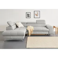 Ecksofa COTTA "Chef L-Form", grau (argent), B:257cm H:72cm T:206cm, Luxus-Microfaser (100% Polyester);Kunstleder Softlux;Leder Advantage (abgedecktes Spalt-Rindsleder), Rückseite mit schwarzem Spannstoff bezogen;NaturLEDER (echtes Rindsleder), Rückseite mit schwarzem Spannstoff bezogen, Sofas, Ecksofa, mit Kopfteilverstellung, edle Metallkufen, wahlweise mit Bettfunktion