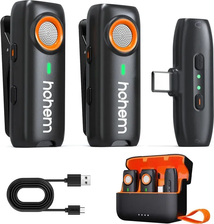 hohem Wireless Lavalier-Mikrofon, 3-stufige DSP-Rauschunterdrückung, 100 m Reichweite, 20 Std. Akku, Fernauslöser, TF-Backup-Aufnahme