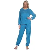 Normann Pyjama Normann Damen Frottee Schlafanzug Loungewear - auch in Übergröße blau 52-54