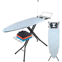 Relaxdays Bügelbrett 123 x 46 cm höhenverstellbar, klappbar, Bügelstation & Ablage, Mint/weiß