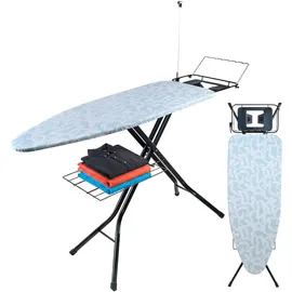 Relaxdays Bügelbrett 123 x 46 cm höhenverstellbar, klappbar, Bügelstation & Ablage, Mint/weiß