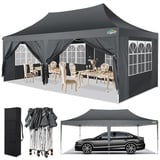 COBIZI Pavillon 3x6, Faltpavillon 3x6 Wasserdicht Stabil Winterfest, Sofort aufklappbare Vordächer Outdoor Gartenzelt mit 6 Seitenteilen, Grau