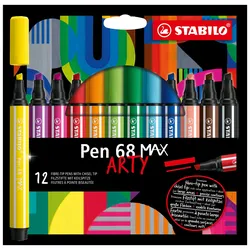 STABILO Pen 68 MAX, 12 Farben, Beige, Schwarz, Blau, Braun, Grün, Hellblau, Hell