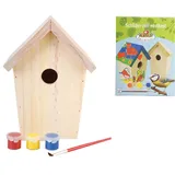Esschert Design Nistkasten zum Selbstbemalen, Holz-Vogelhaus Set mit Farben und Pinsel, DIY